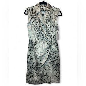 Calvin Klein Women 4 Animal Print Sheath Wrap Sleeveless Epaulet Asymmetric Dres